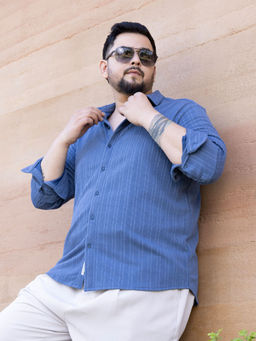 Instafab Plus - Mens Cornflower Blue Parallel-Crease Tactile Shirt