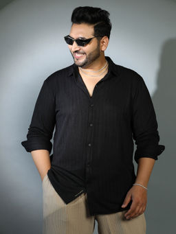 Instafab Plus - Mens Onyx Black Chevron-Panel Tactile Shirt