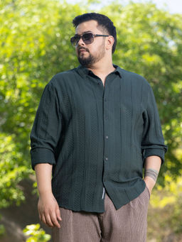 Instafab Plus - Mens Emerald Green Parallel-Check Tactile Shirt