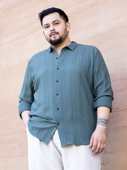 Instafab Plus - Mens Pine Green Parallel-Check Tactile Shirt