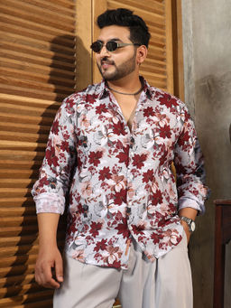 Instafab Plus - Mens Crimson Red Hibiscus Imprint Shirt