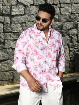 Instafab Plus - Mens Rose Pink Water-Lily Shirt