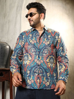 Instafab Plus - Mens Aegean Blue Floral-Opulence Shirt