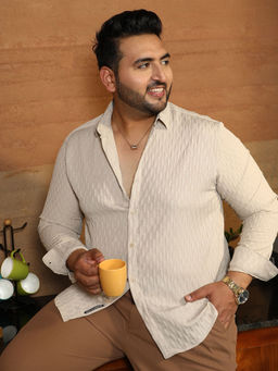 Instafab Plus - Mens Ecru Beige Ruche-Tactile Shirt