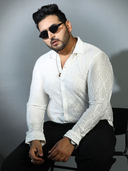 Instafab Plus - Mens Daisy White Shard-Pleated Shirt