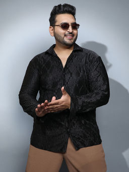 Instafab Plus - Mens Onyx Black Shard-Pleated Shirt