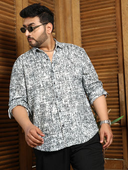 Instafab Plus - Mens Cream White & Onyx Black Static-Imprint Shirt