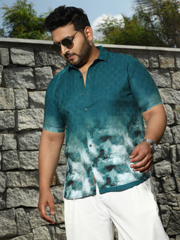 Instafab Plus - Mens Teal Green Printed Oversized Shirt
