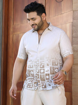 Instafab Plus - Mens Ecru Beige Tropics Ombre-Tactile Shirt