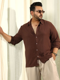 Instafab Plus - Mens Chocolate Brown Breezy Wrinkled Shirt
