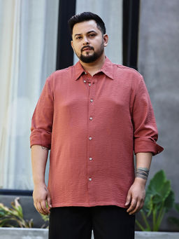 Instafab Plus - Mens Coral Breezy Wrinkled Shirt