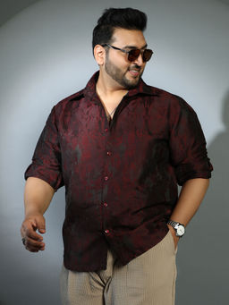 Instafab Plus - Mens Burgundy Red Abstract-Woven Shirt