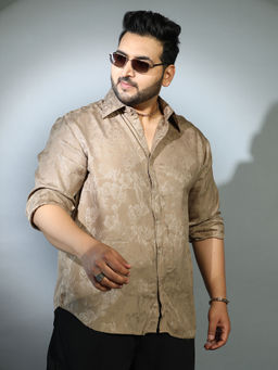 Instafab Plus - Mens Peanut Brown Flora-Textured Shirt