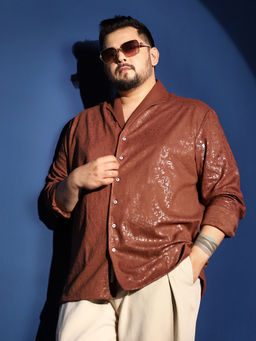 Instafab Plus - Mens Sienna Brown Corroded-Tactile Shirt