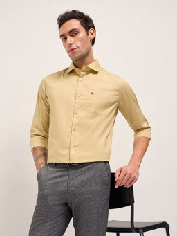 The Bear House - Mens Tailored Fit Beige Solid Formal Shirt