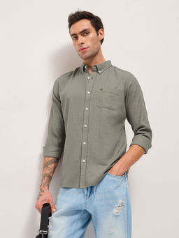 The Bear House - Mens Slim Fit Grey Solid Casual Shirt
