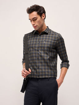The Bear House - Mens Tailored Fit Blue Checked Formal Shirt