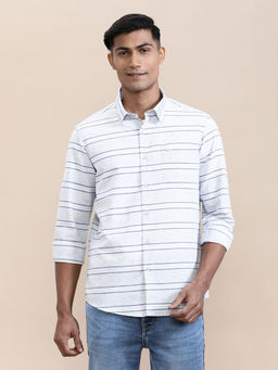 Crocodile - Mens Off White Collar Stripes Classic Casual Shirt