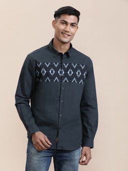 Crocodile - Mens Dark Grey Collar Printed Comfort Casual Shirt