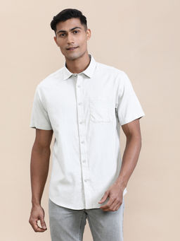 Crocodile - Mens White Collar Pure Cotton Solid Half Sleeve Casual Shirt