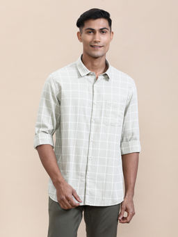 Crocodile - Mens Green Collar Windowpane Lightweight Casual Shirt