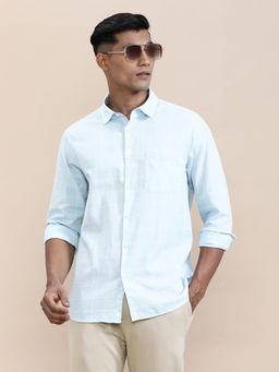 Crocodile - Mens Blue Collar Windowpane Lightweight Casual Shirt