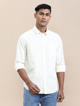 Crocodile - Mens Green Collar Versatile Stripes Comfort Casual Shirt