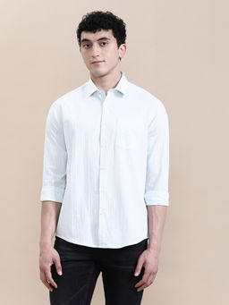 Crocodile - Mens Blue Collar Flowing Stripes Fluid Casual Shirt