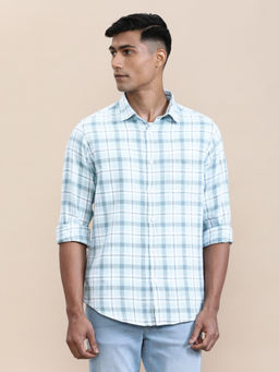 Crocodile - Mens Blue Collar Checks Full Sleeve Casual Shirt