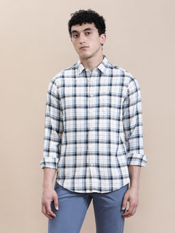 Crocodile - Mens White Collar Checks Full Sleeve Casual Shirt