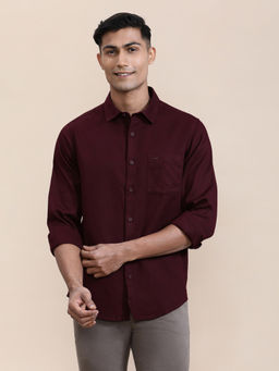 Crocodile - Mens Maroon Collar Cotton Solid Full Sleeve Casual Shirt