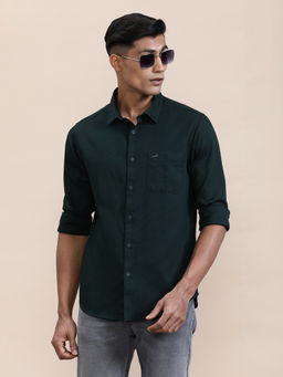 Crocodile - Mens Green Collar Cotton Solid Full Sleeve Casual Shirt