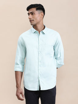 Crocodile - Mens Green Collar Solid Cotton Full Sleeve Casual Shirt