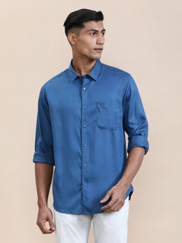 Crocodile - Mens Blue Collar Premium Fluid Press Button Full Sleeve Casual Shirt