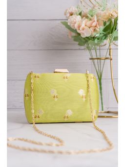 Umay Benaras - Mulberry Pastel Green Leaf Zari Clutch