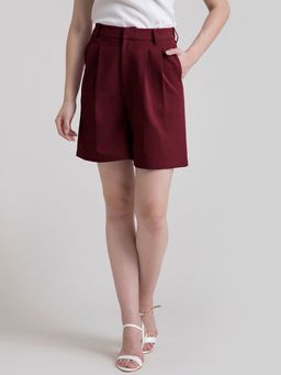 FABLE STREET - Pleated Solid Shorts - Maroon