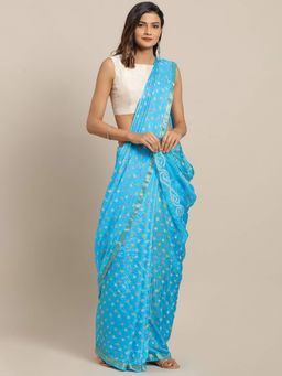 Geroo Jaipur - Hand Dyed Blue Bandhani Silk Saree