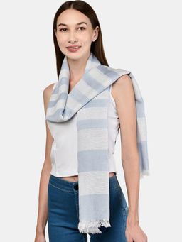 ToniQ - Classic Hamptons White & Blue Cotton Striped Scarf/ Stole For Women