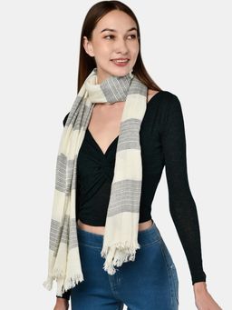 ToniQ - Classic Hamptons White & Grey Cotton Striped Scarf/ Stole For Women