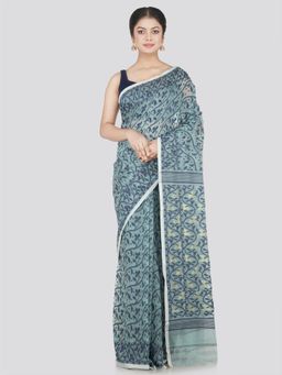 PinkLoom - Women's Soft Cotton Jamdani Saree Without Blouse Piece, Blue