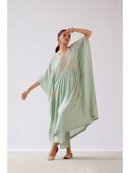 Devnaagri - Sage Green Embroidered Kaftan and Palazzo (Set of 2)
