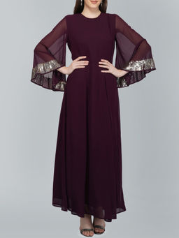 Attic Salt - Maroon Sequin Bell Cuff Gown