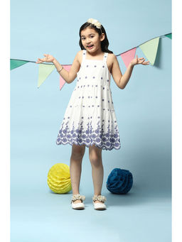 Biba - Girls White Embroidered Cotton Tired Dress