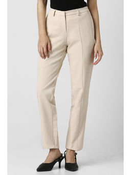 Van Heusen - Women Beige Solid Formal Regular Fit Trouser