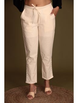 Zari Jaipur - Cream Color Pant With Embroidery Work