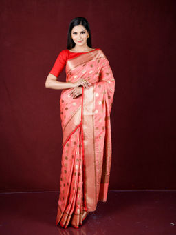 EXCLUSIVA - Pink Zari Woven Work Banarasi Saree with Unstitched Blouse