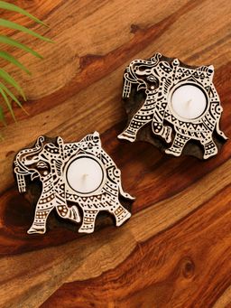 ExclusiveLane - Dazzling Elephant' Hand-Carved Blocks Tea-Light Holders In Sheesham Wood (Set of 2)