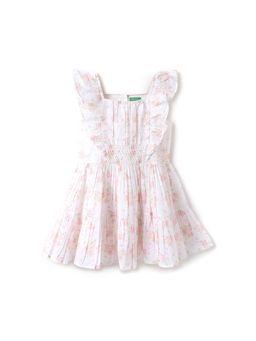 United Colors of Benetton - Girls Printed Square Neck Dress White