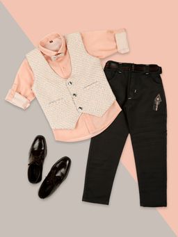 Kids Island - Boys Peach Bow Waistcoat & Shirt with Pant and Belt (Set of 5)