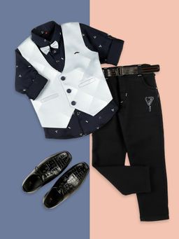 Kids Island - Boys Blue Bow Waistcoat & Shirt with Pant and Belt (Set of 5)